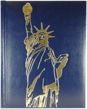 Image of Mary and decorations foil-stamped on a book cover