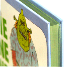 Closeup of a book edge-gilt in green foil