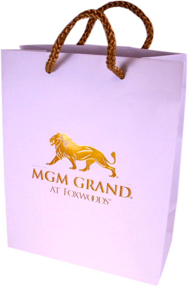 Foil-stamped MGM Grand Foxwoods swag bag