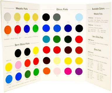 Color chart of metallic and gloss foils